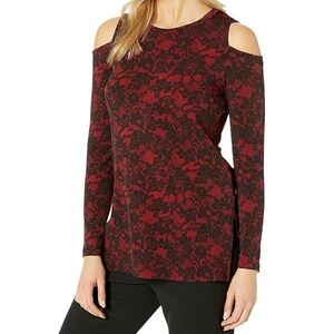 Michael Kors Cold Shoulder Long Sleeve Top Red